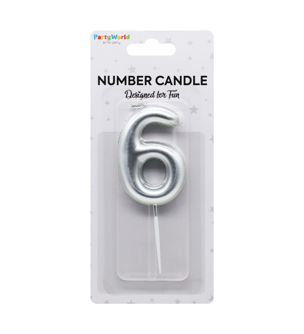 Stříbrná dortová svíčka číslo 6