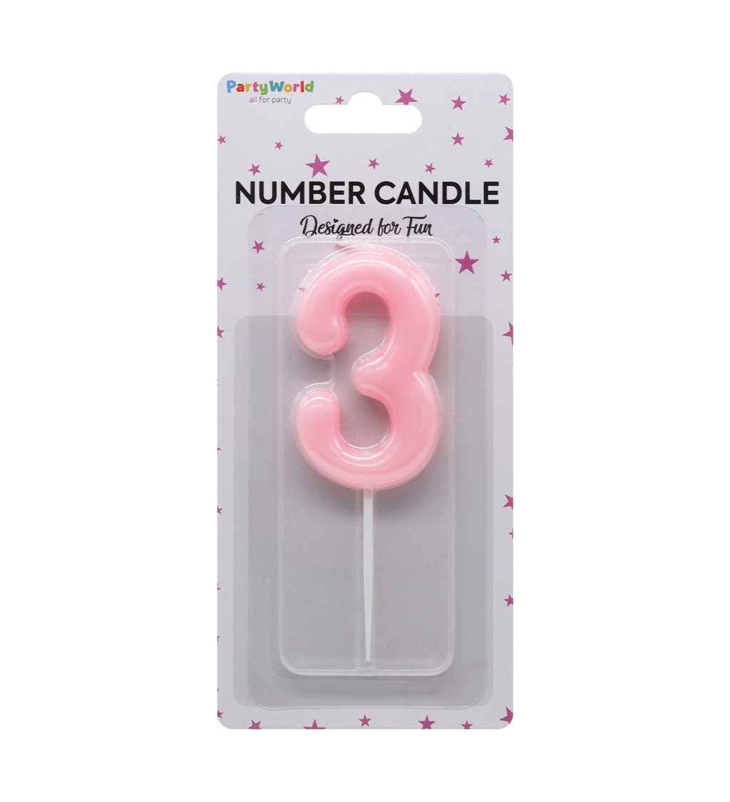 Narozeninová svíčka číslo 3 – růžová