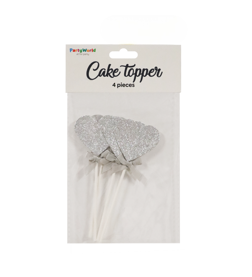 Narozeninové zápichy do dortu srdíčka stříbrná