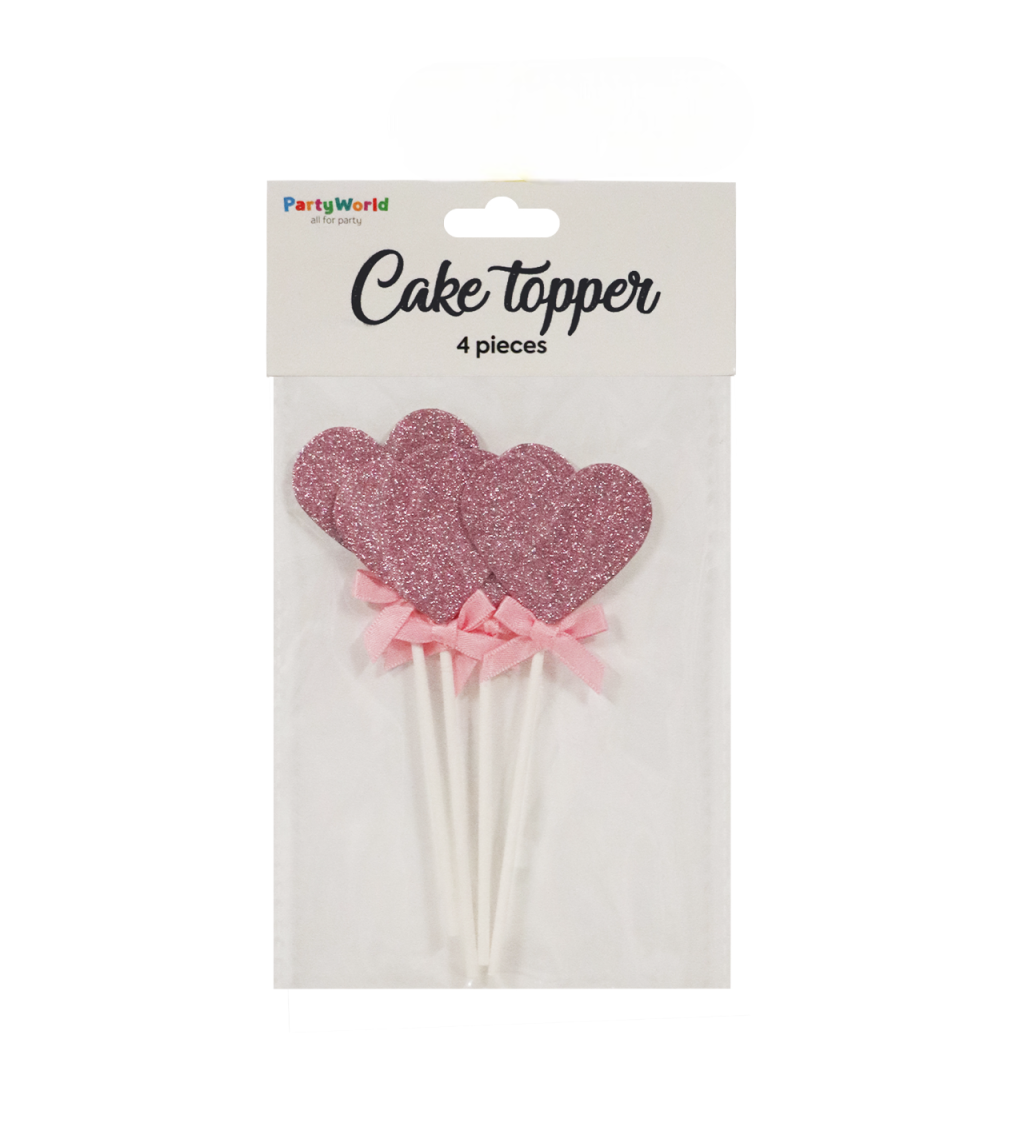 Narozeninové zápichy do dortu srdíčka světle růžová