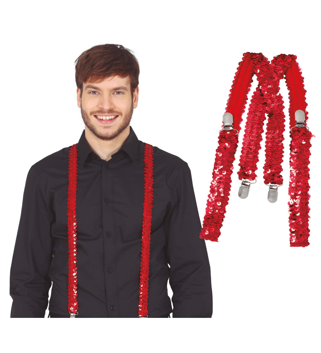 Červené flitrované karnevalové kšandy