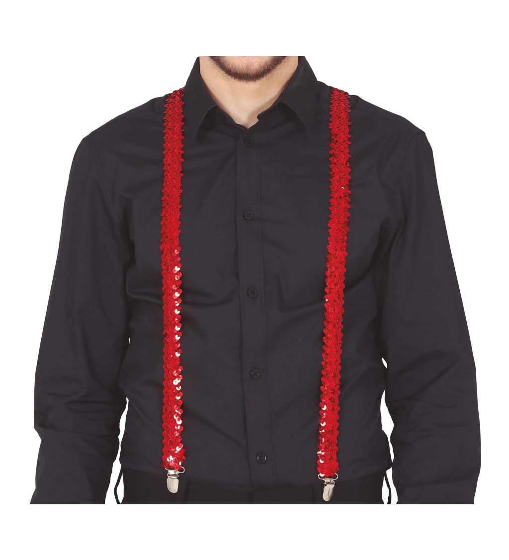 Červené flitrované karnevalové kšandy