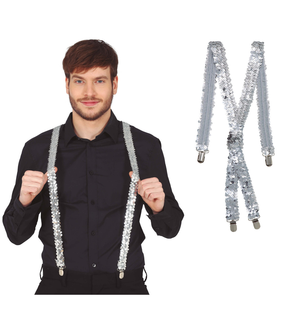 Stříbrné flitrované karnevalové kšandy