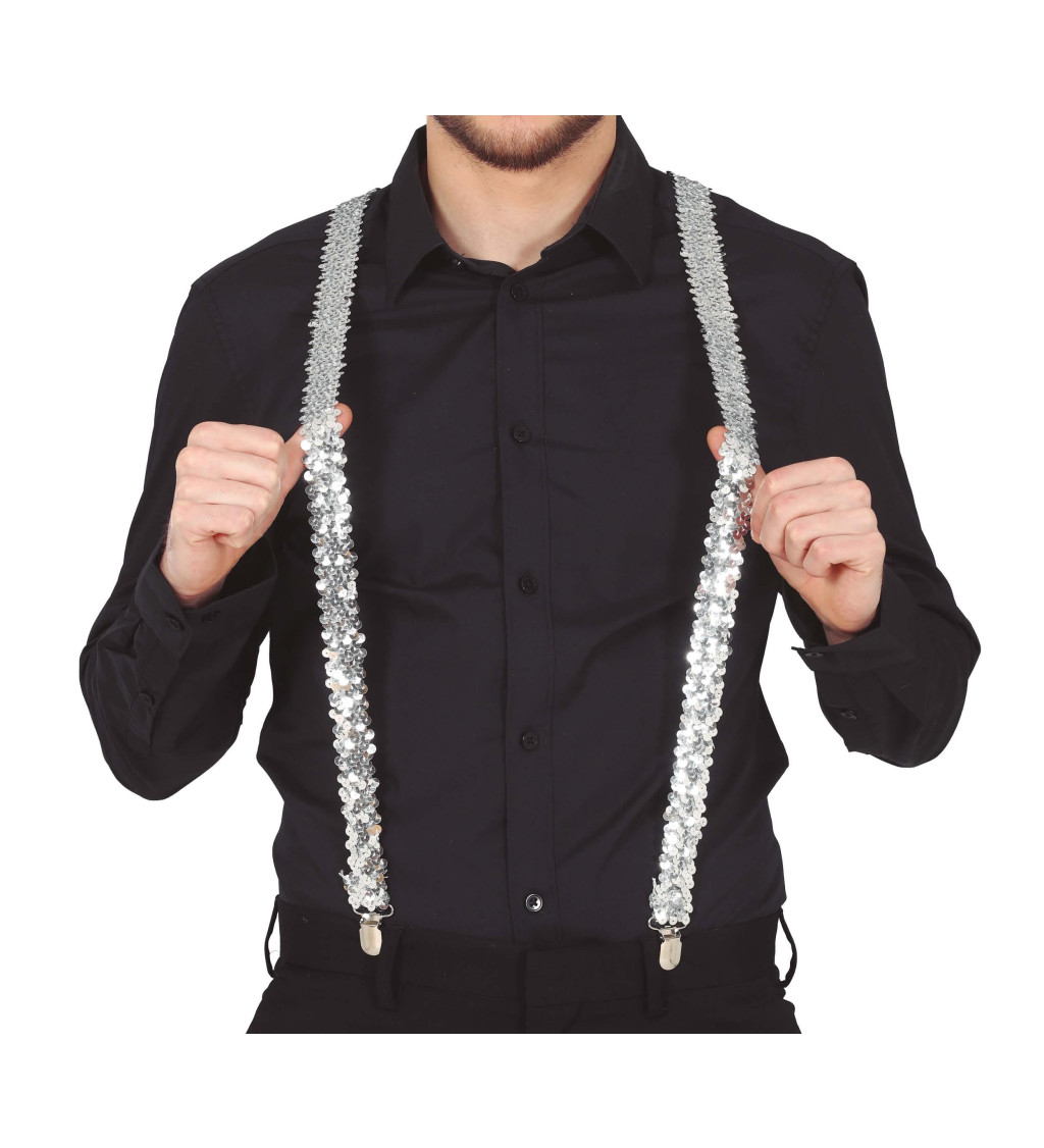 Stříbrné flitrované karnevalové kšandy