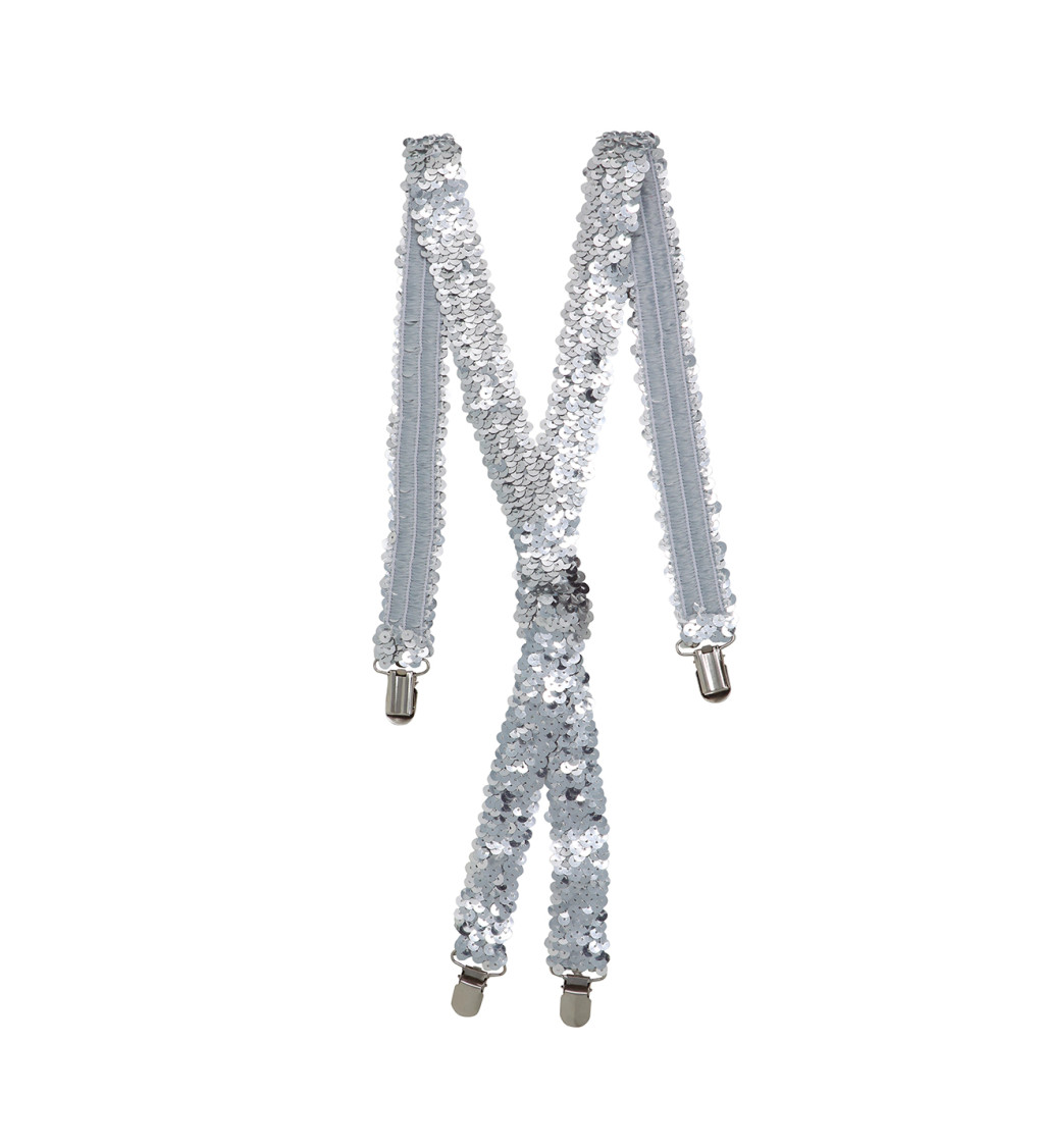 Stříbrné flitrované karnevalové kšandy