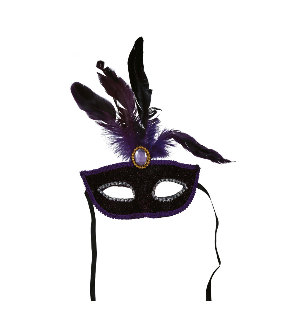 Fialová škraboška s fialovo-černým peřím