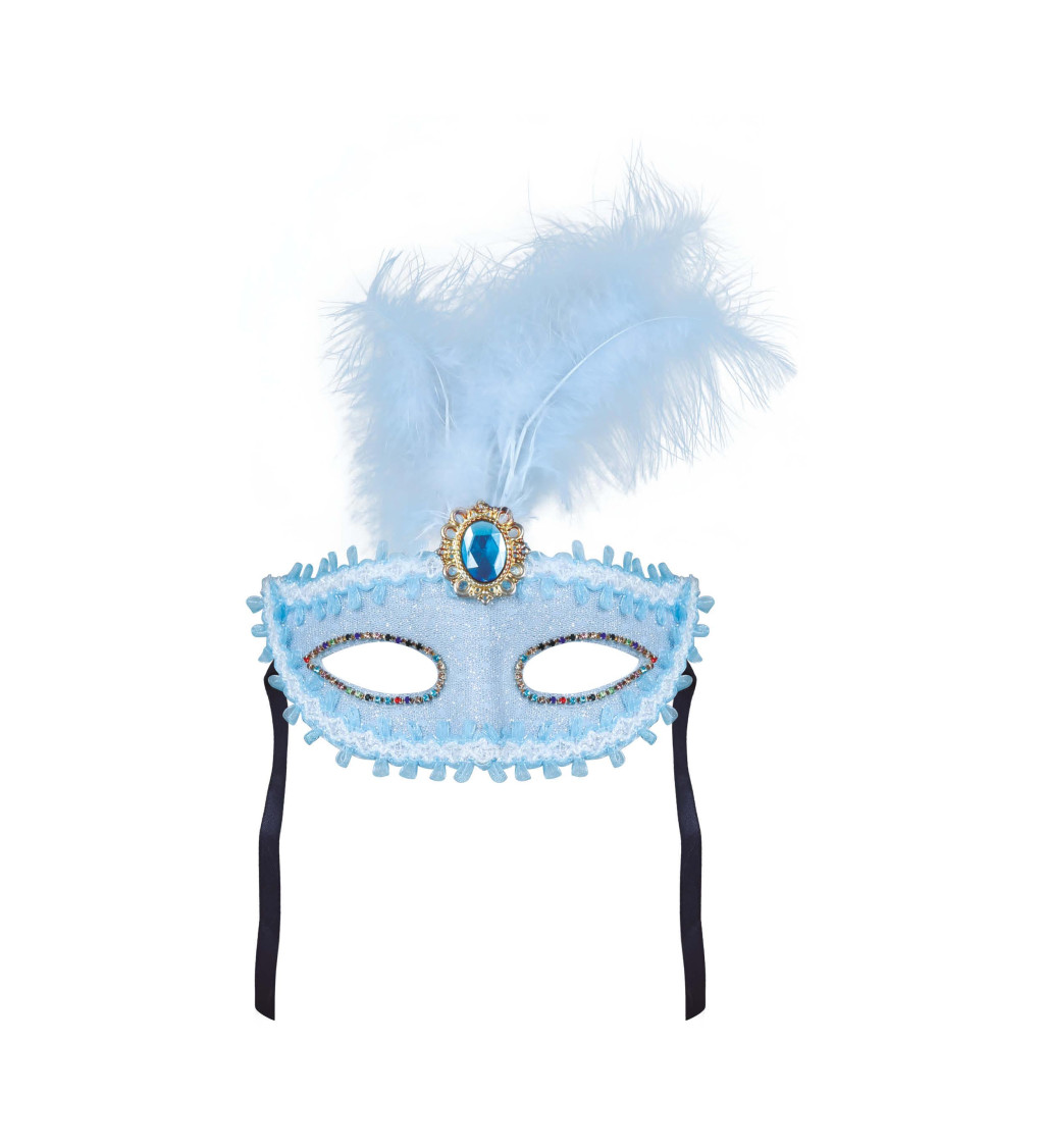 Modrá škraboška s modrým peřím