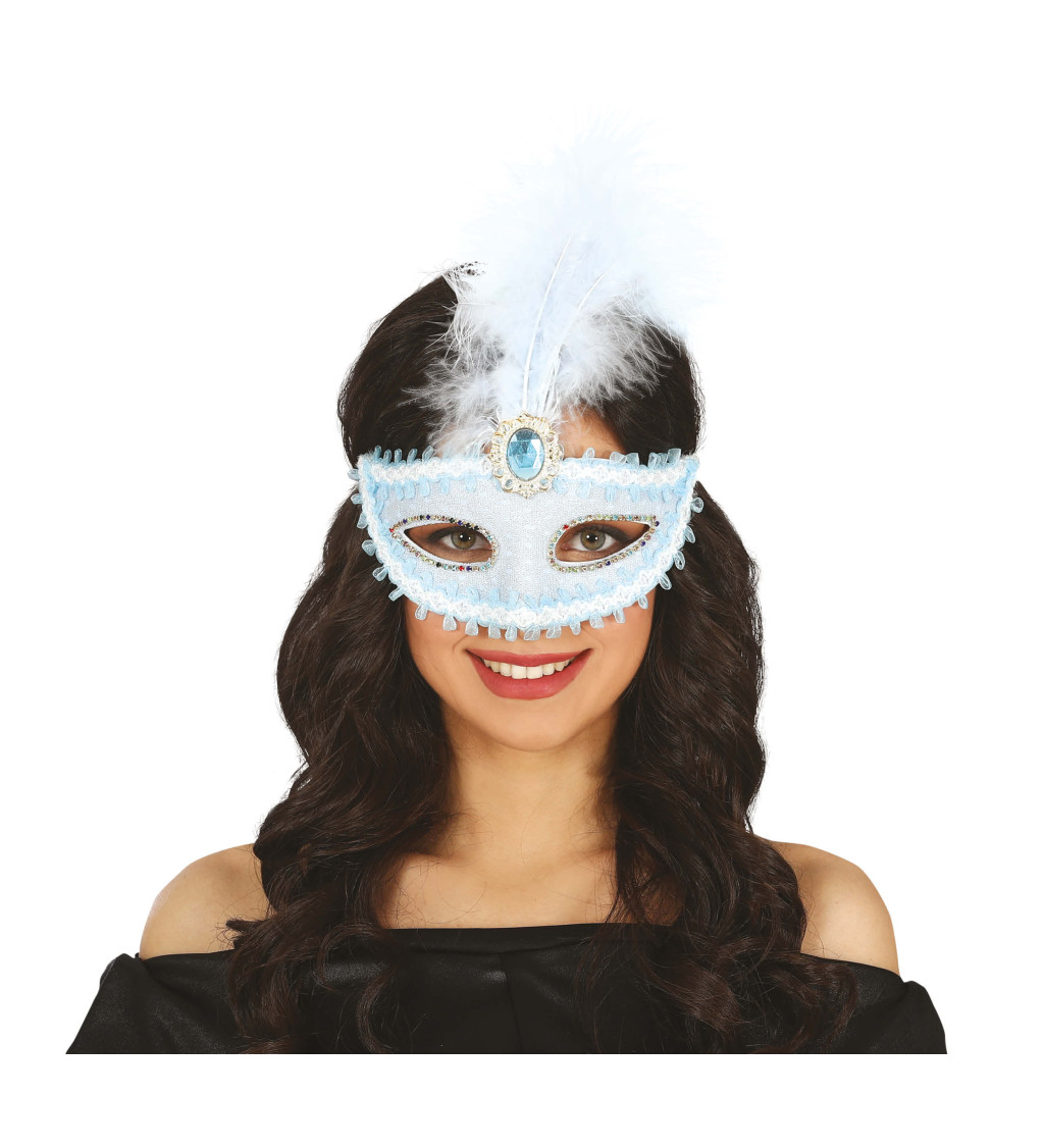 Modrá škraboška s modrým peřím