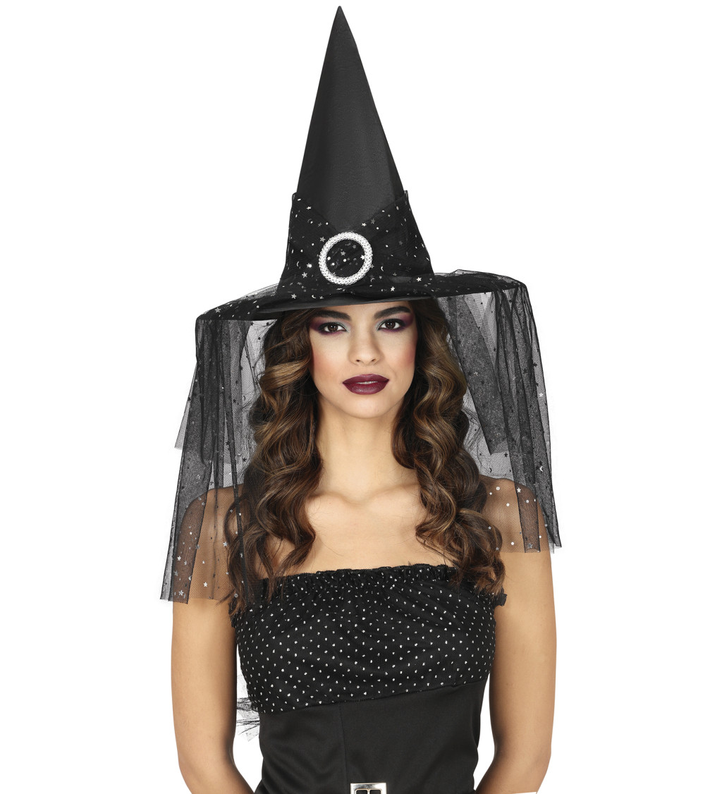 Elegantní čarodějnický klobouk se závojem