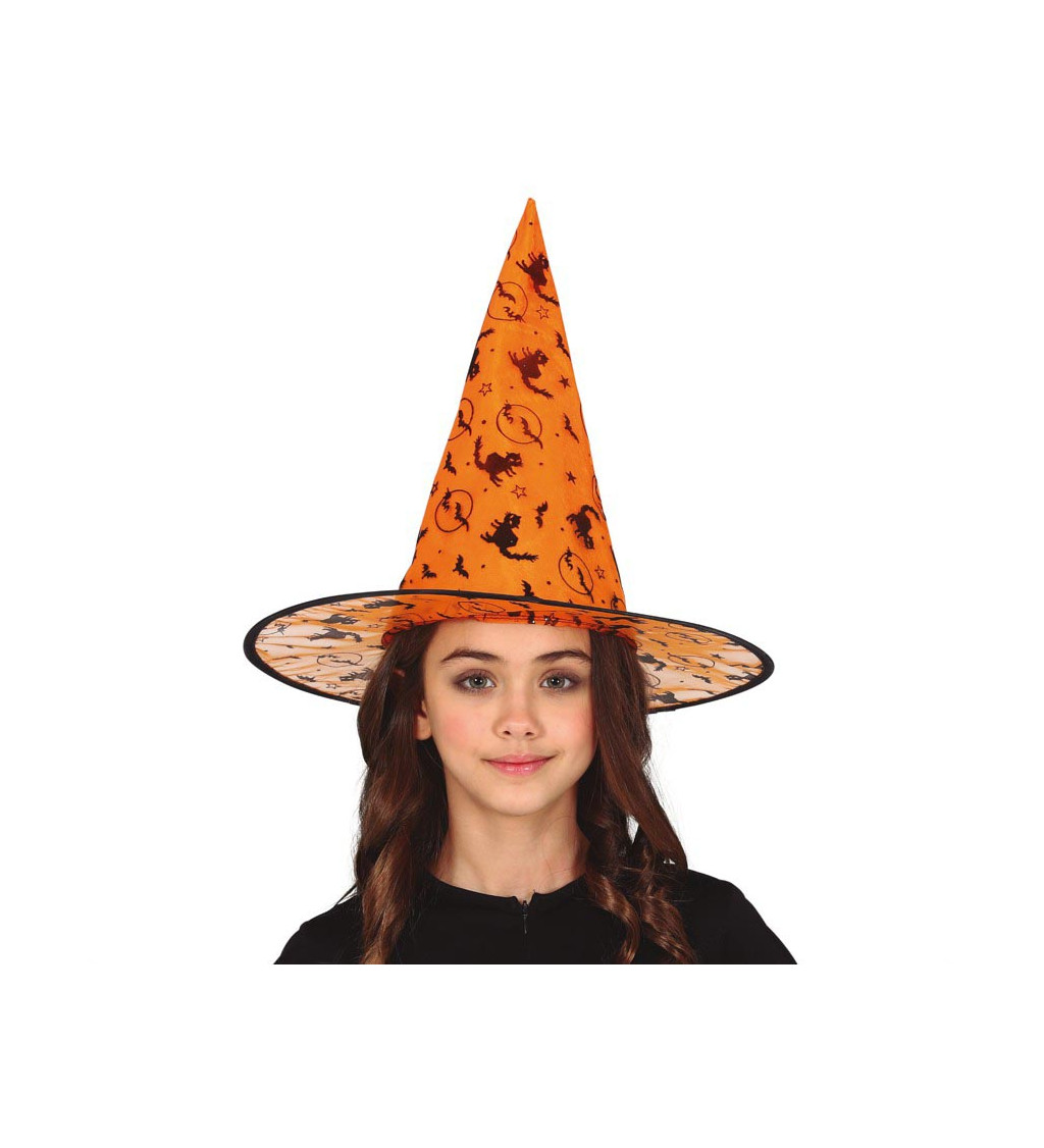 Oranžový klobouk pro malé čarodějky