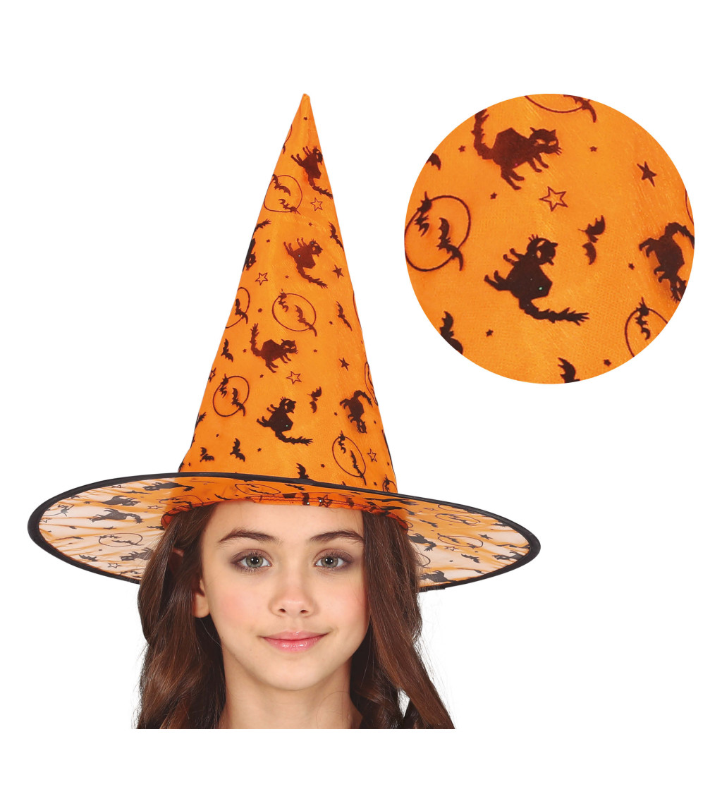 Oranžový klobouk pro malé čarodějky