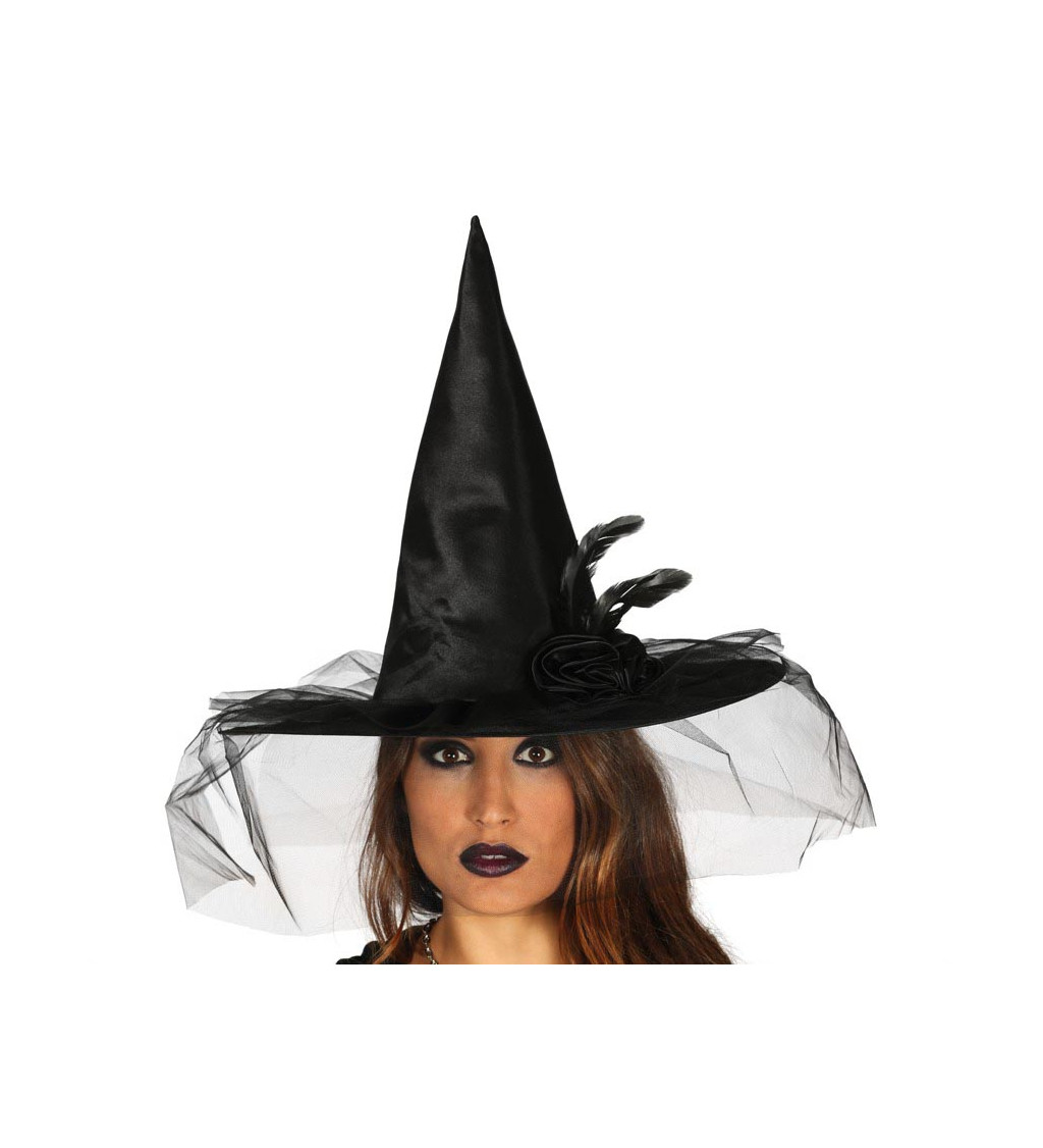 Elegantní čarodějnický klobouk s květinou černý