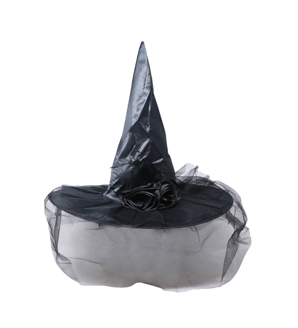 Elegantní čarodějnický klobouk s květinou černý