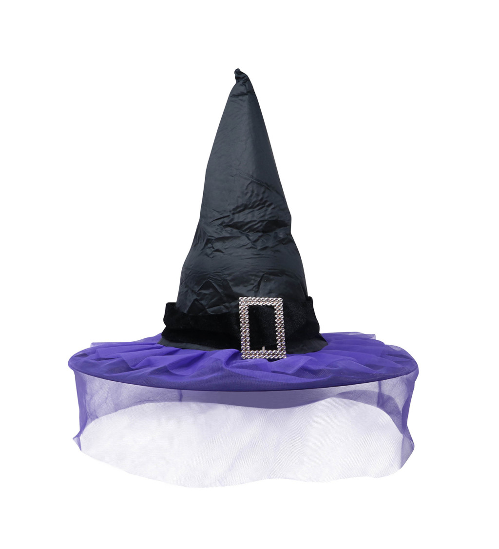 Magický černý klobouk s fialovým závojem