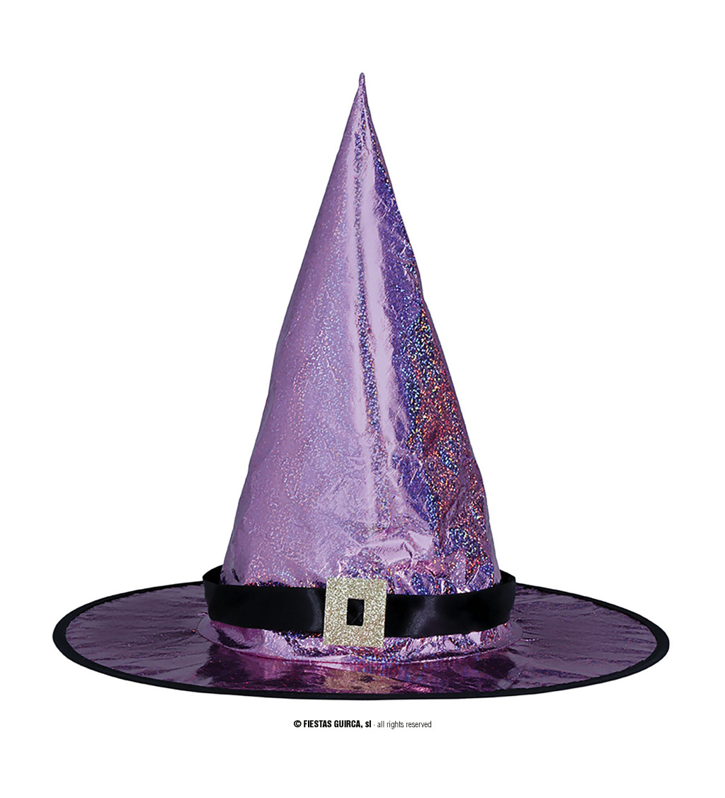 Lesklý holografický klobouk pro čarodějnice