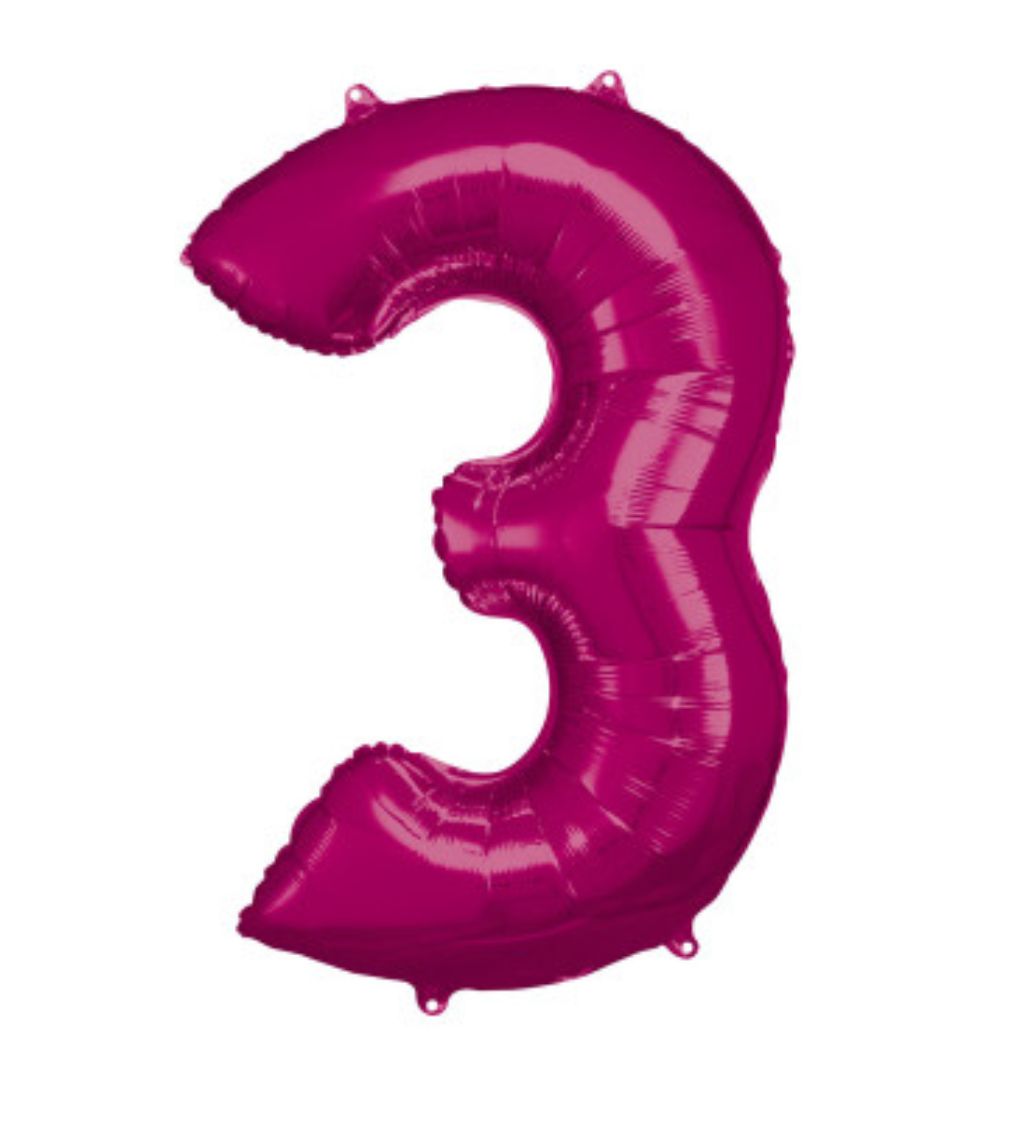 Fóliový balónek tmavě růžový - číslo 3 (92cm)