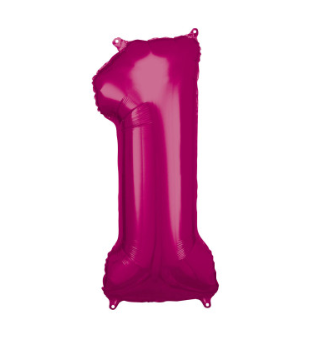 Fóliový balónek tmavě růžový - číslo 1 (88cm)