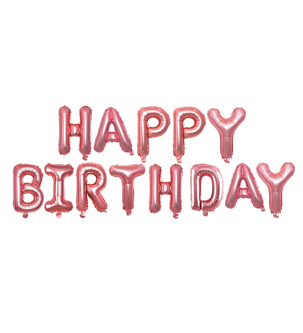 Fóliový balónek – Happy Birthday nápis rosegold