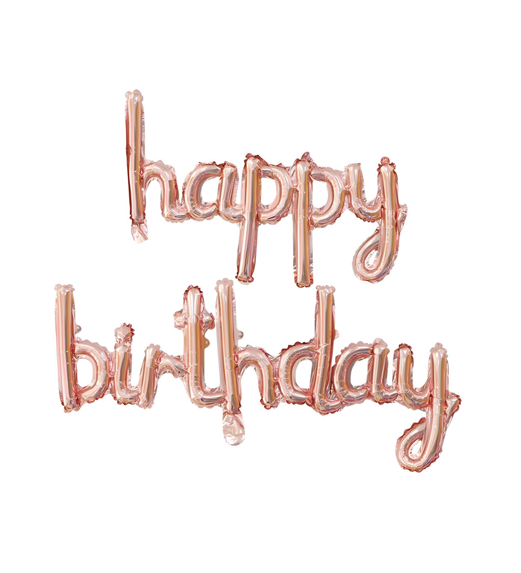Fóliový balónek – Happy Birthday nápis rosegold