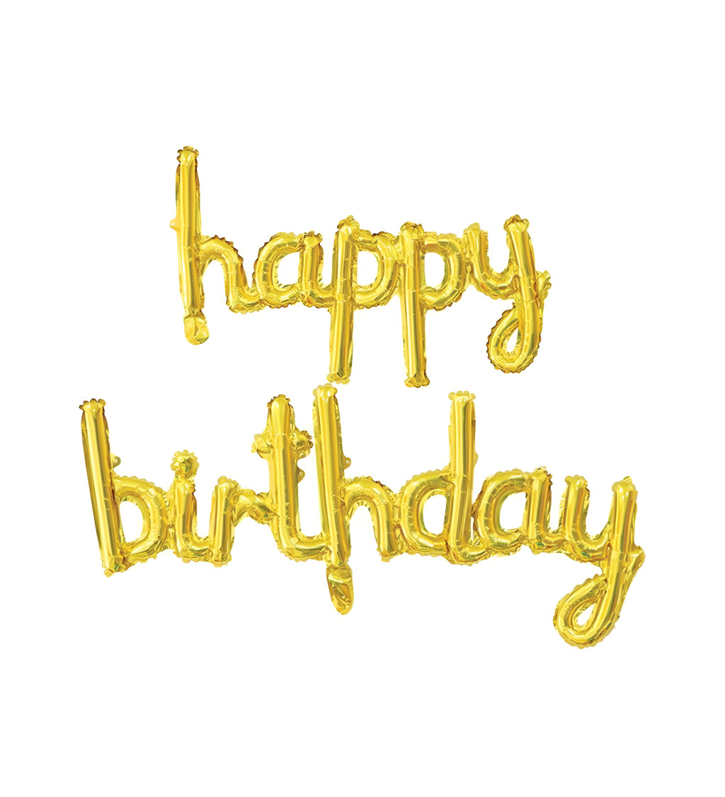 Fóliový balónek – Happy Birthday nápis zlatý