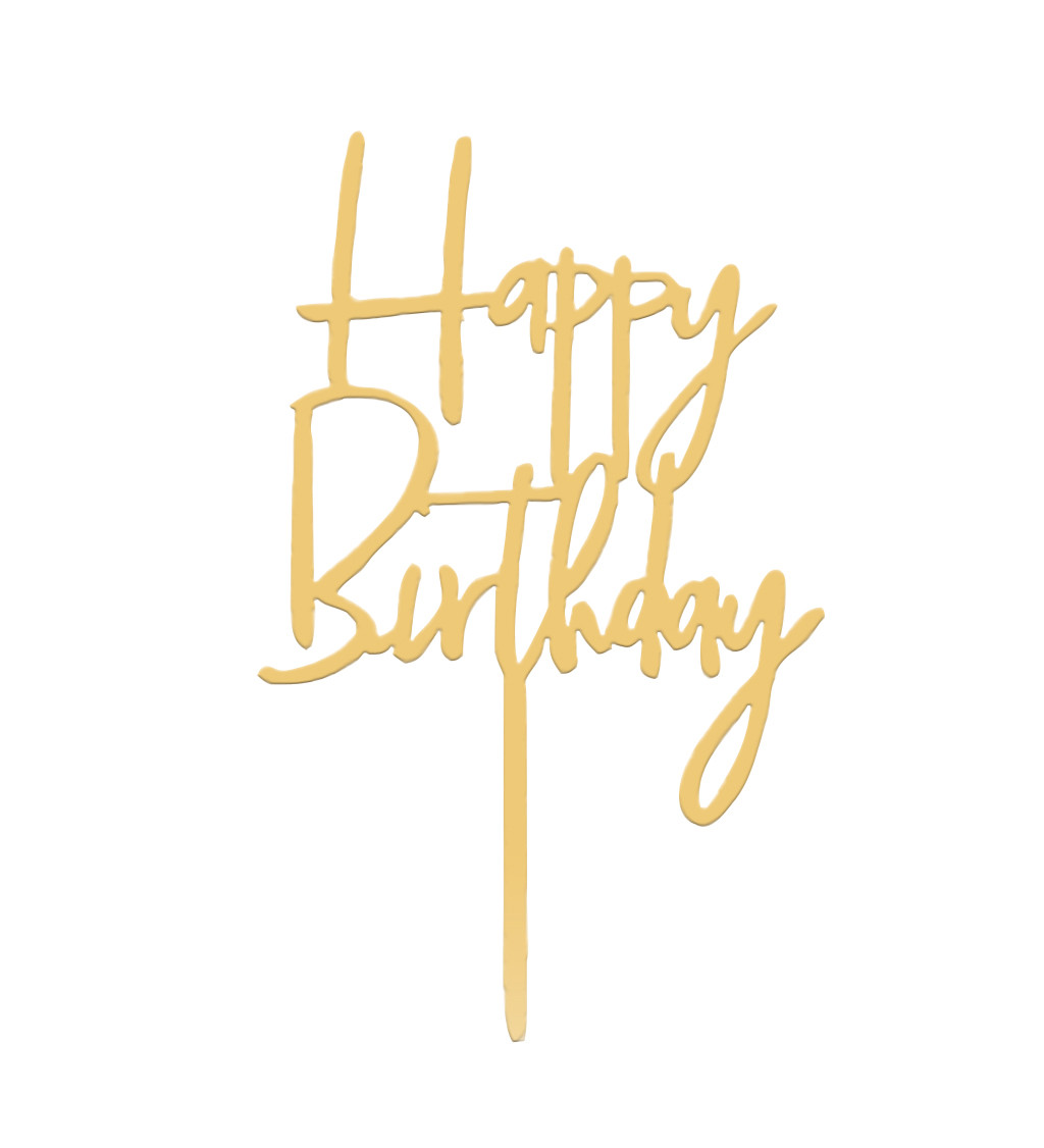 Stylový zápich do dortu Happy birthday zlatý