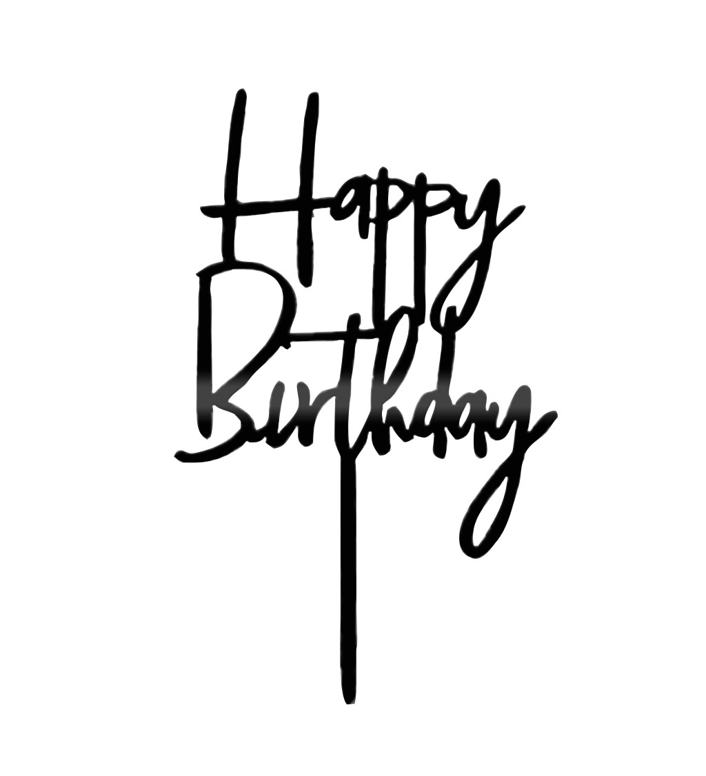 Stylový zápich do dortu Happy birthday černý
