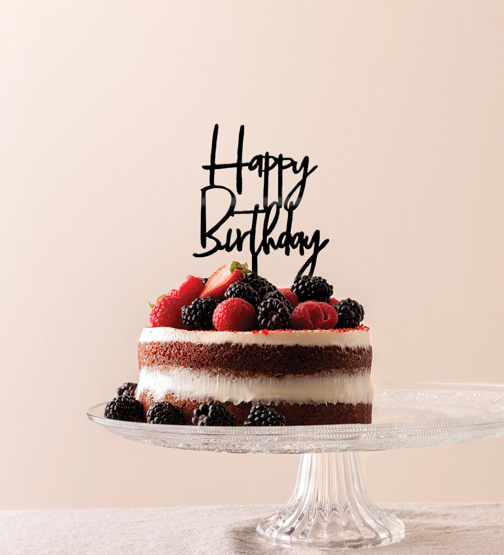 Stylový zápich do dortu Happy birthday černý