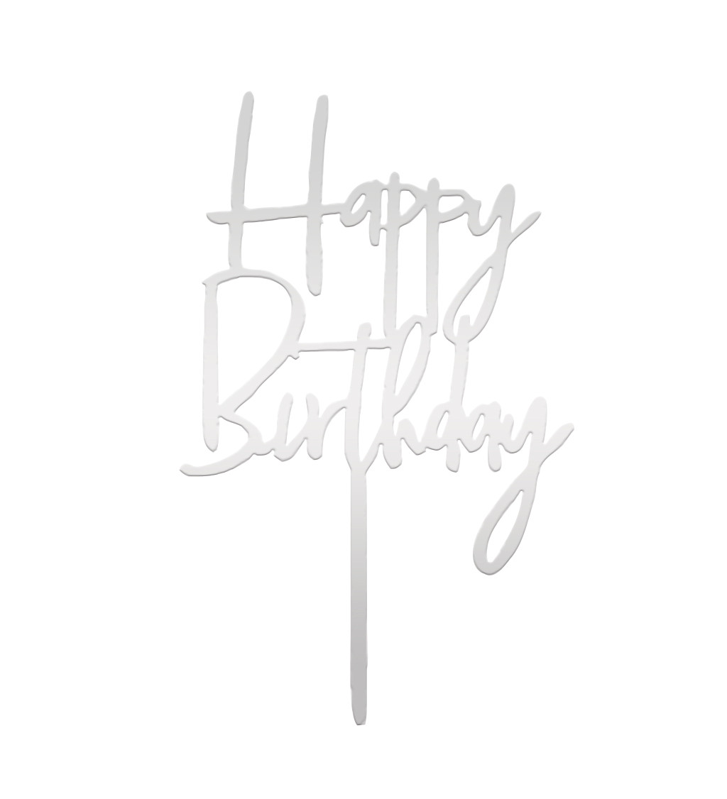 Stylový zápich do dortu Happy birthday stříbrný