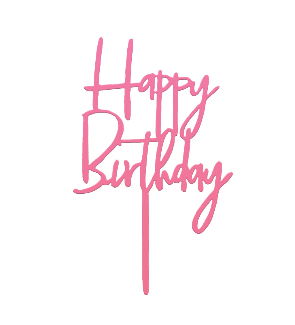 Stylový zápich do dortu Happy birthday růžový