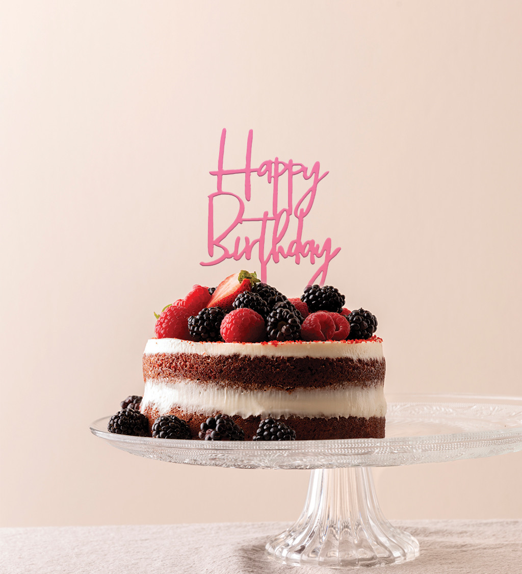 Stylový zápich do dortu Happy birthday růžový