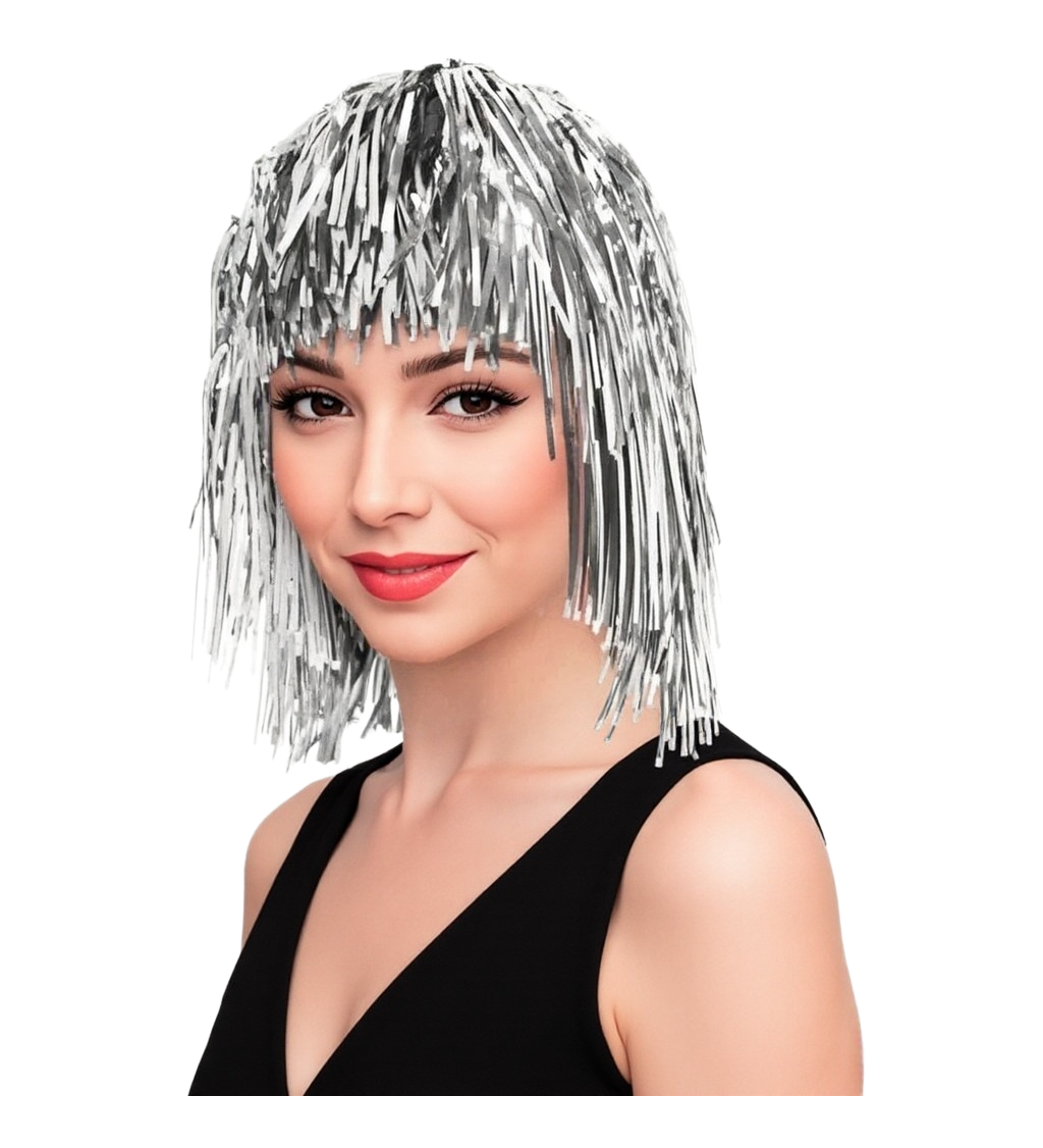Stříbrná metalická paruka