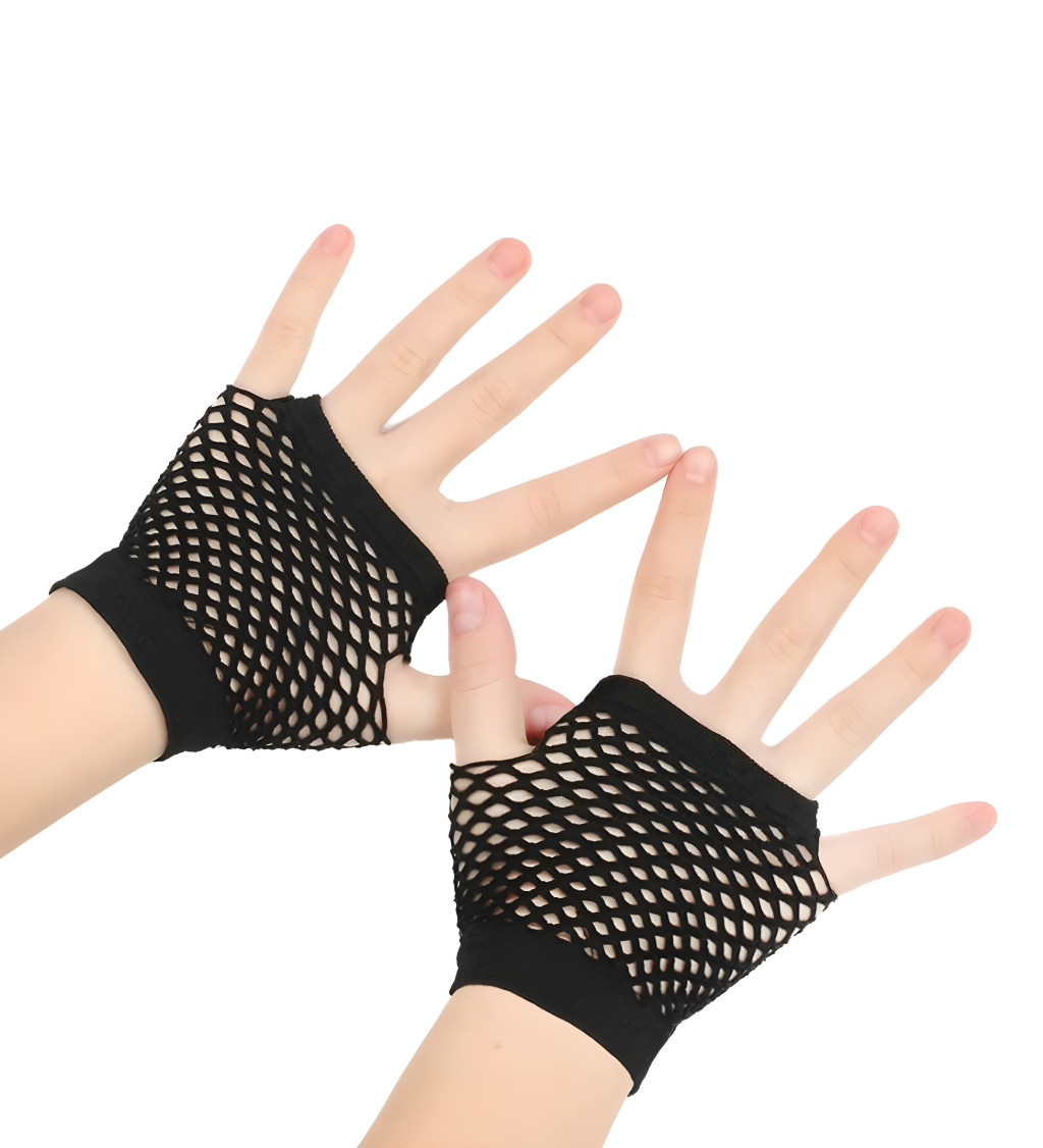 Krátké černé rukavice ze síťoviny