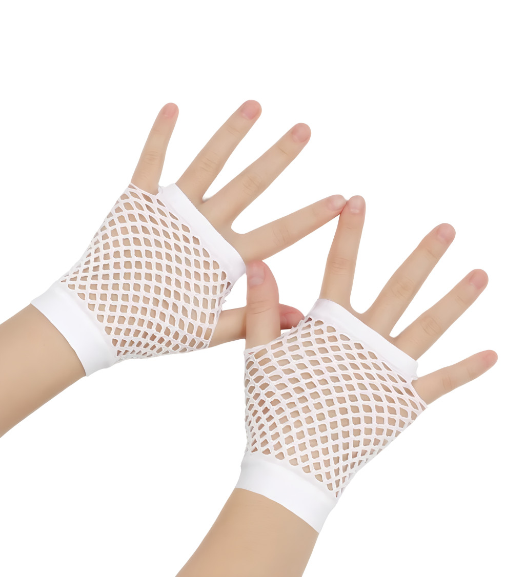 Krátké bílé rukavice ze síťoviny