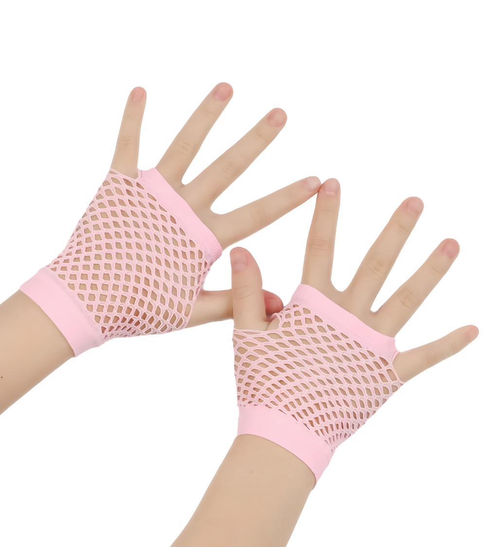Krátké růžové rukavice ze síťoviny