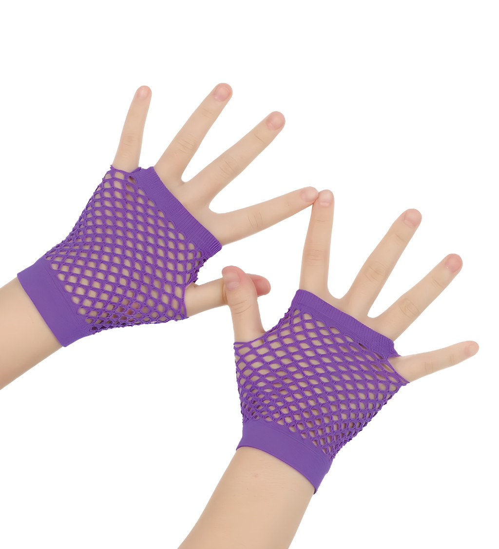 Krátké fialové rukavice ze síťoviny