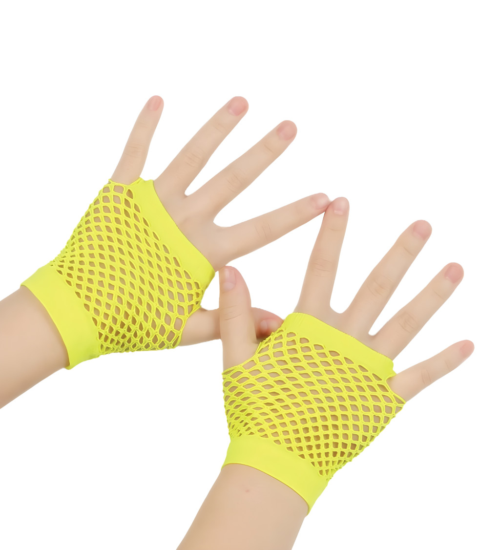 Krátké žluté rukavice ze síťoviny