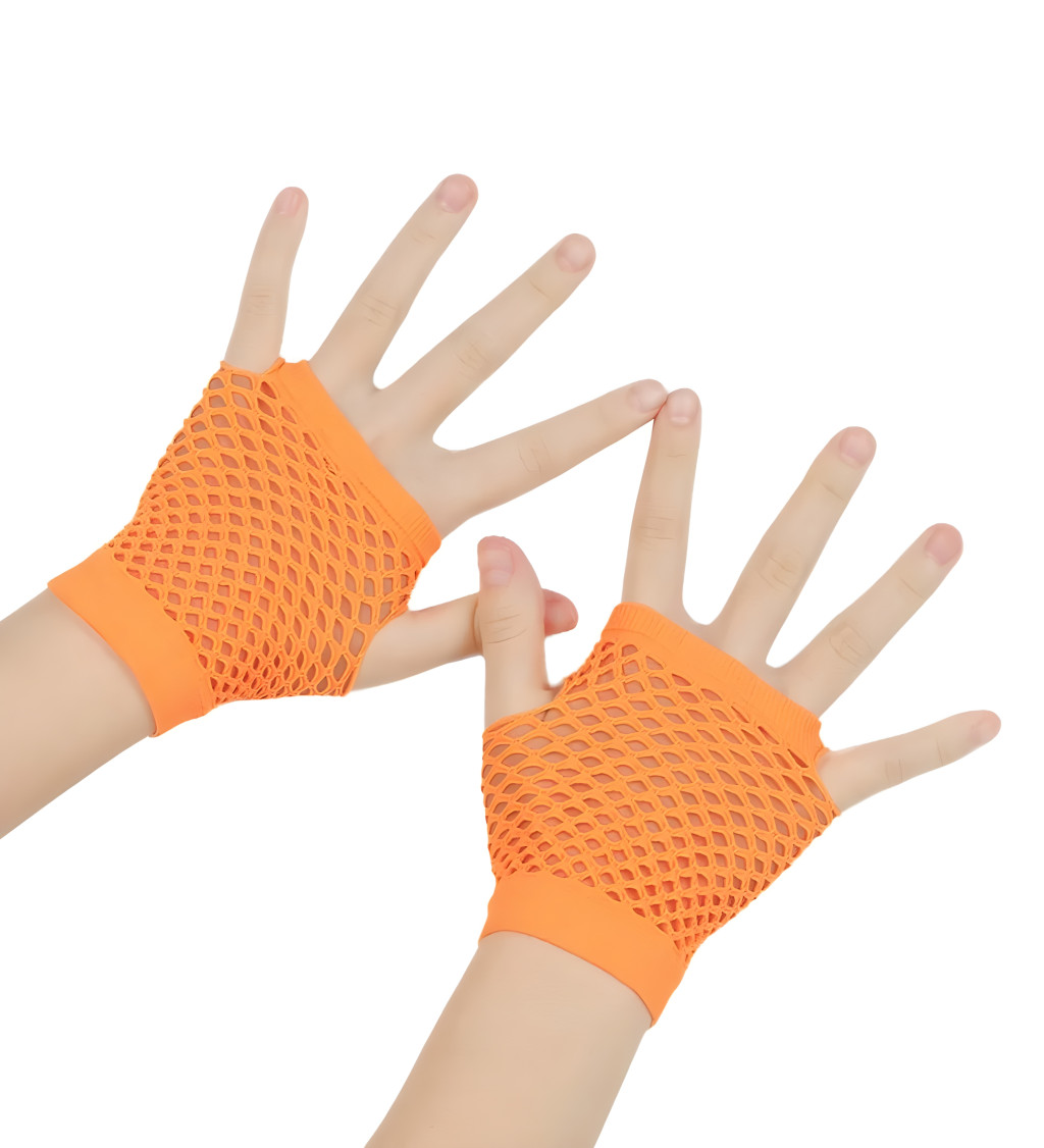 Krátké oranžové rukavice ze síťoviny