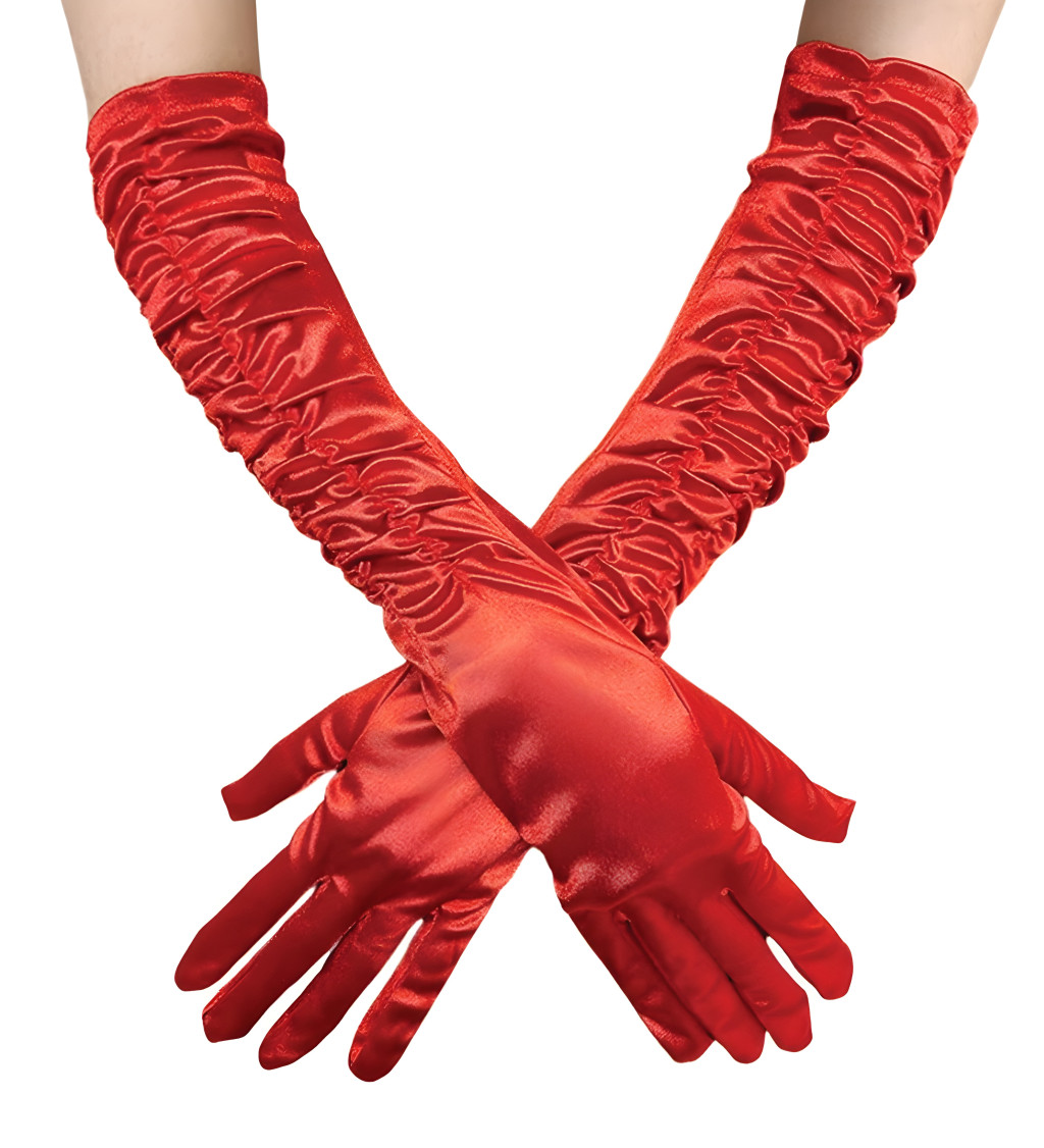 Elegantní nařasené rukavice v červené barvě