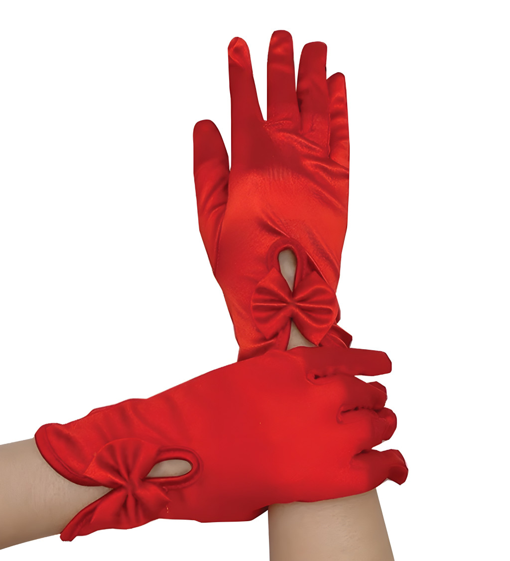 Elegantní krátké rukavice s mašlí v červené barvě