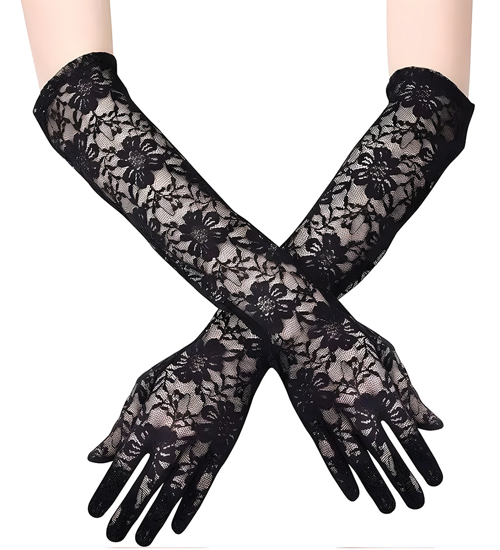 Elegantní dlouhé rukavice s krajkou v černé barvě