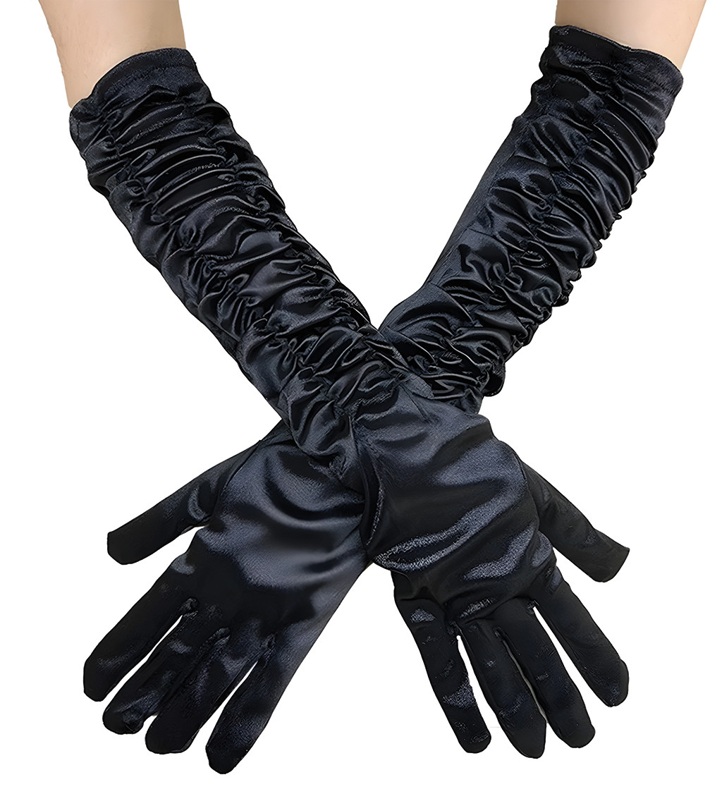 Elegantní nařasené rukavice v černé barvě