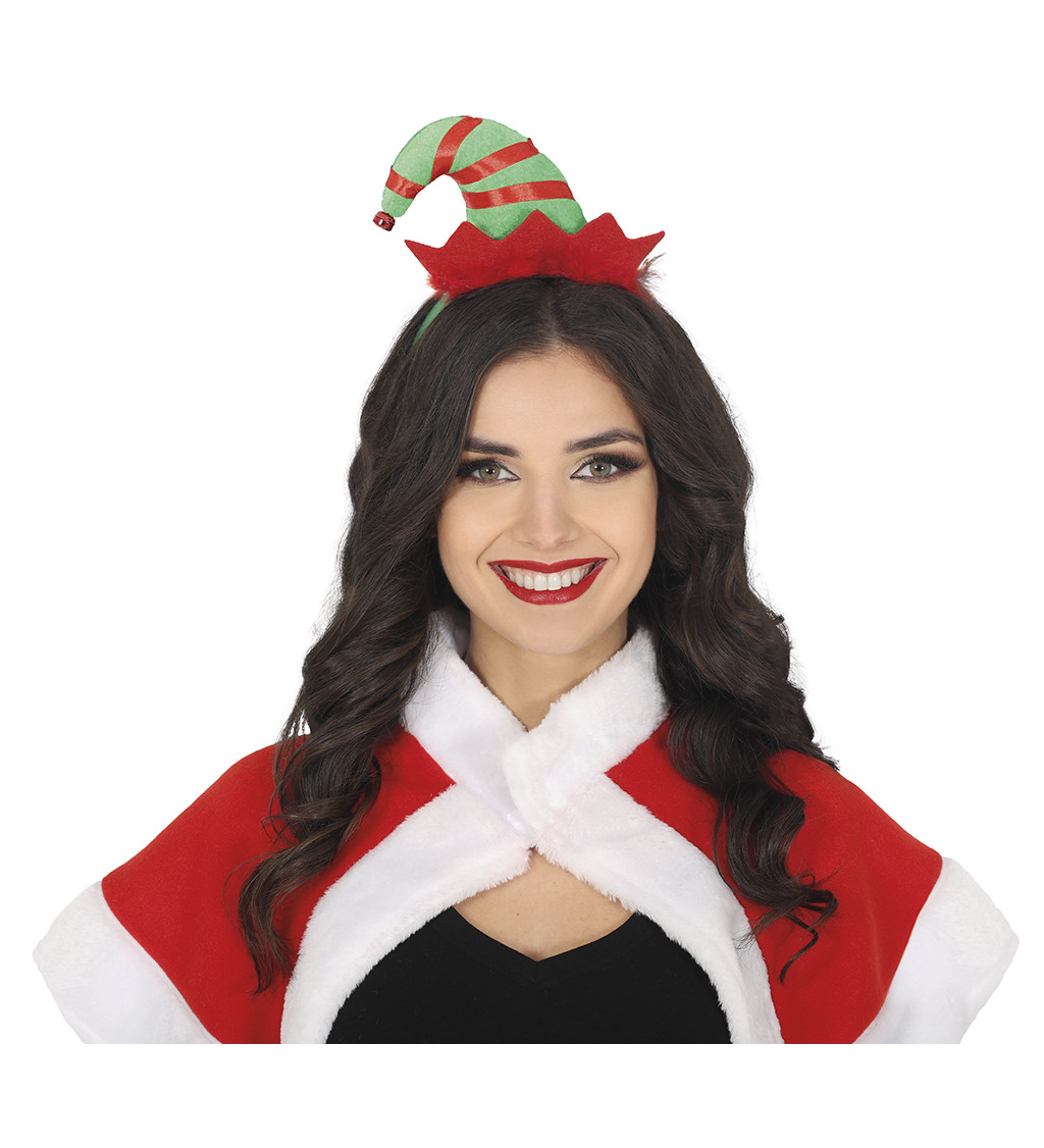 Vánoční čelenka s elfí čepičkou