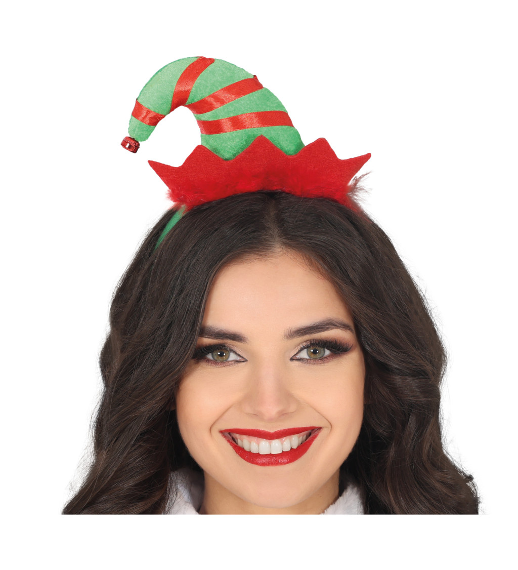 Vánoční čelenka s elfí čepičkou