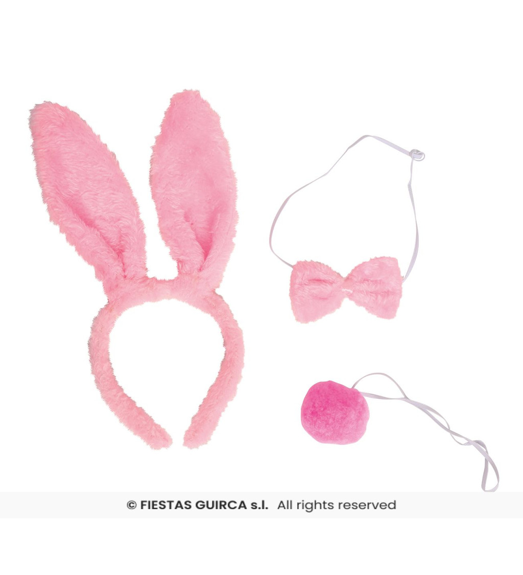 Růžový králíčí set – čelenka, motýlek a ocásek
