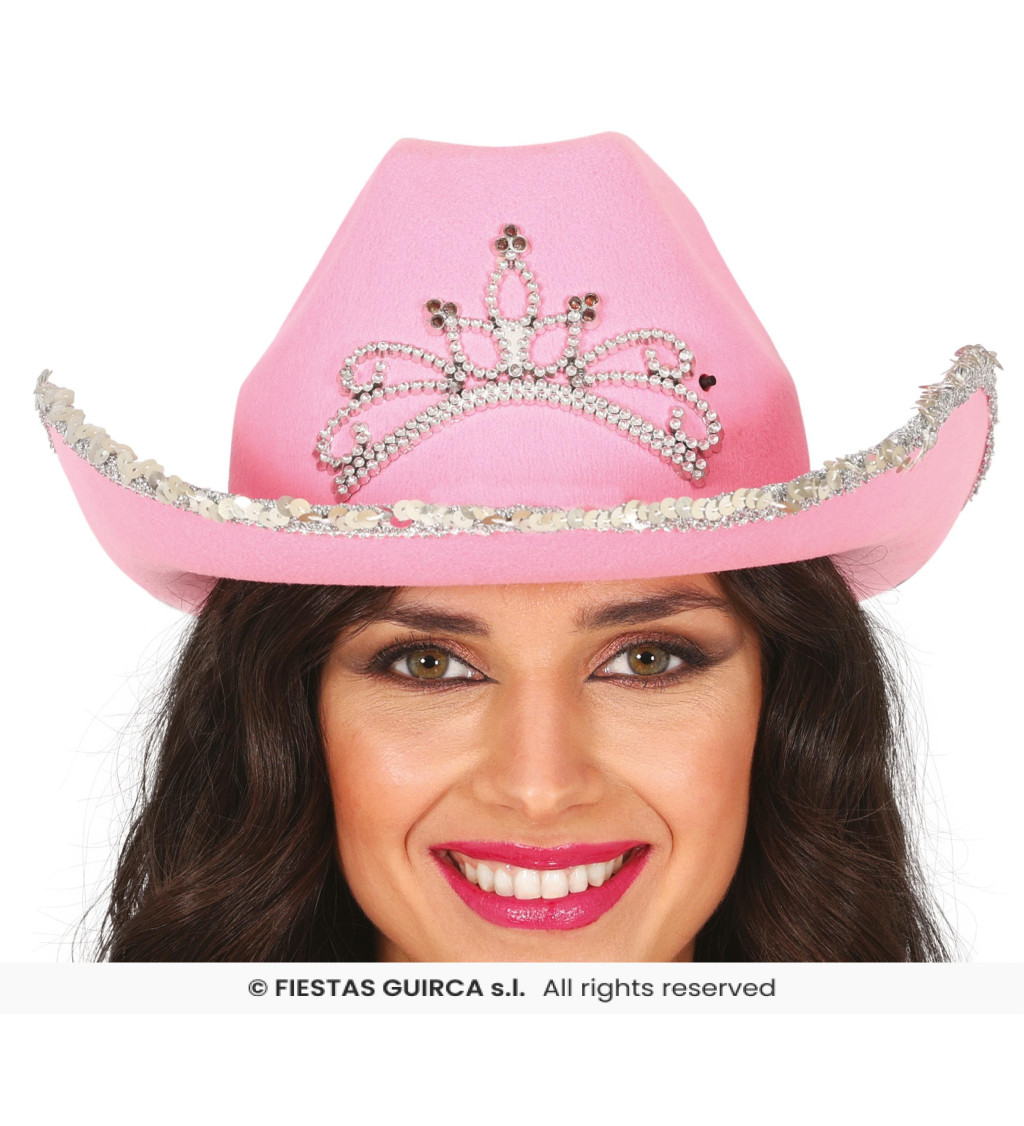 Kovbojský klobouk růžový s korunkou