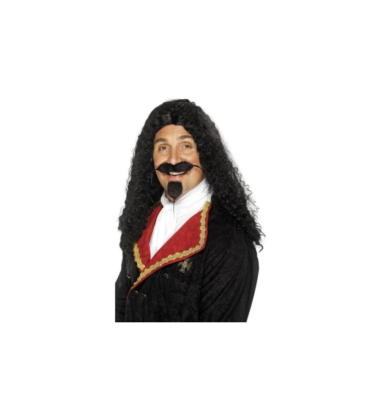 Barokní paruka Mušketýra - dlouhé černé vlasy
