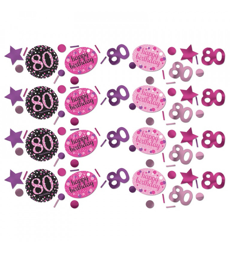 Růžové narozeninové konfety 80