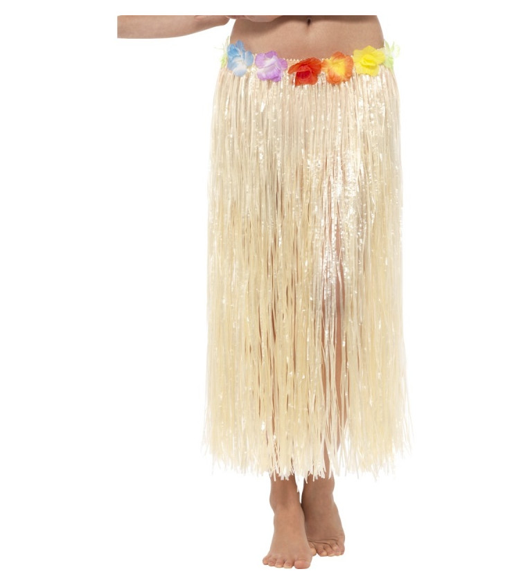 Dlouhá havajská sukně s květy - přírodní