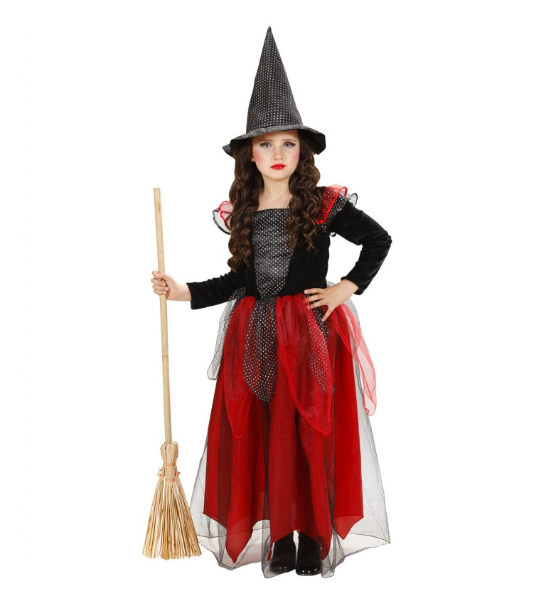 Dívčí kostým Malá čarodějnice - červená