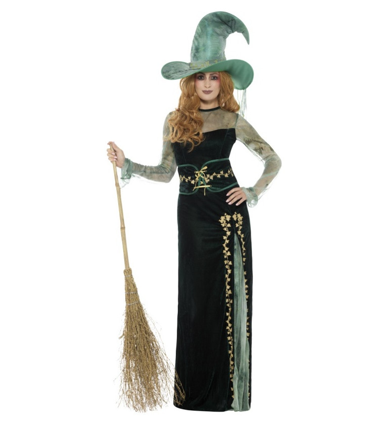 Kostým čarodějnice - zelený samet